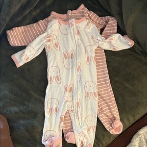 Adorable Pink and White Bunny Print/Stripe infant sleeper